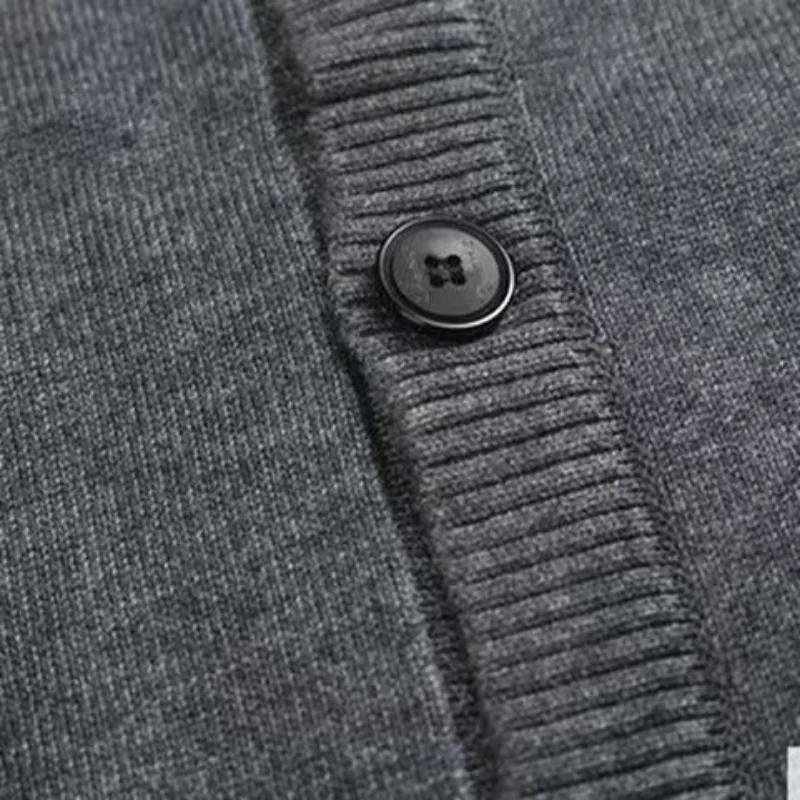 Autumn Winter Men\'s Clothing V-Neck Solid Color Button Lantern Long Sleeve Cardigan Sweater Knitted Coats Casual Fashion Tops