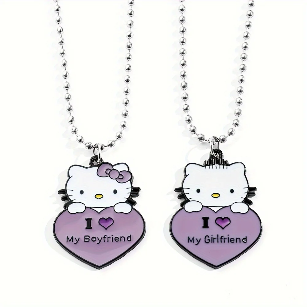 

2 pieces of oil spray painted Sanrio KT cat pendant necklace as a couple's holiday gift