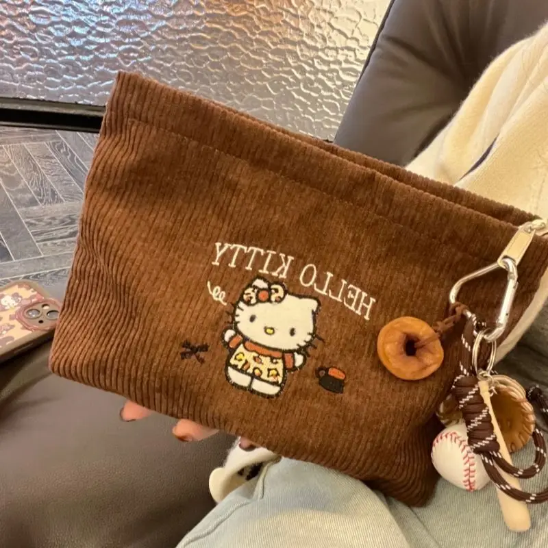 

New Embroidered Leopard Print Kitty Cat Cosmetic Bag Striped Fleece Large Capacity Storage Bag Portable Travel Sleeve Bag