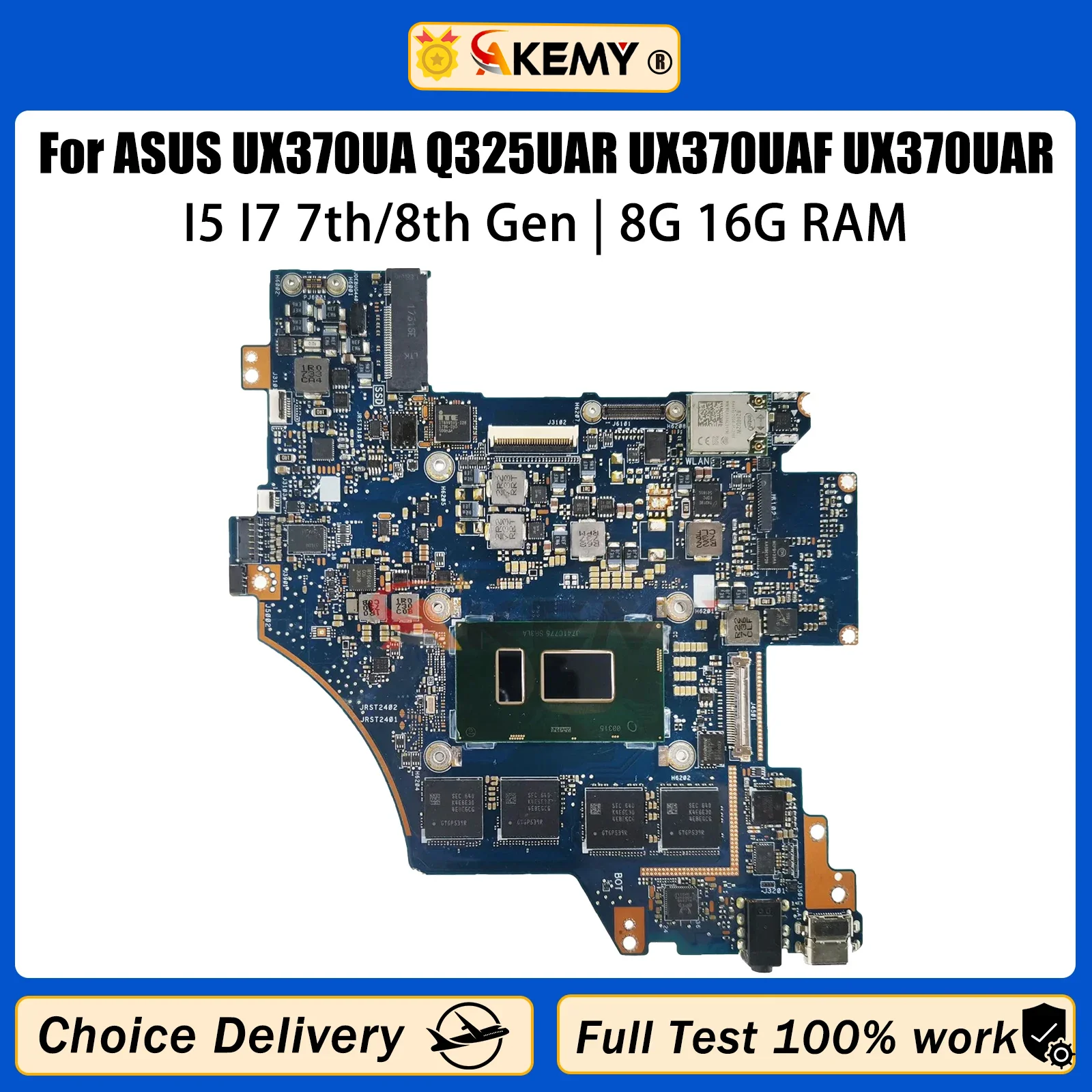 Akemy UX370UA Mainboard For ASUS Zenbook Flip S Q325UAR UX370UAF UX370UAR Laptop Motherboard I5 I7 7th/8th Gen 8GB 16G RAM