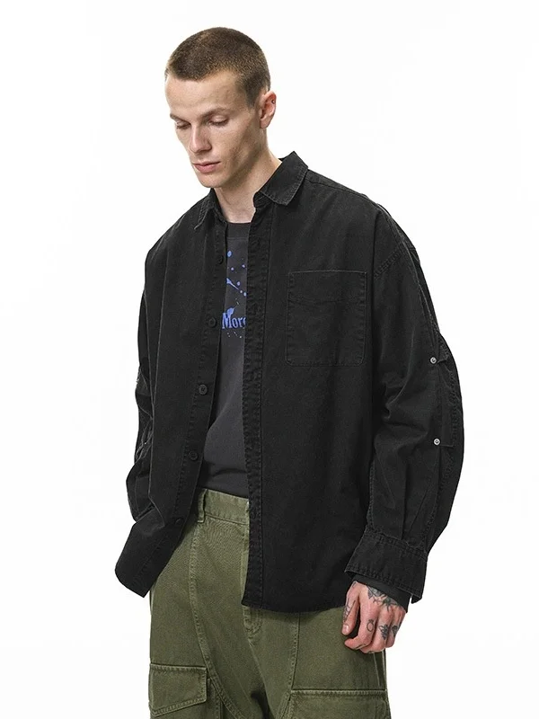 

Retro American Sle Long Sve irt for Men New Autumn Waed Workwear with ket Open Cardigan Loose Fit Street Sle