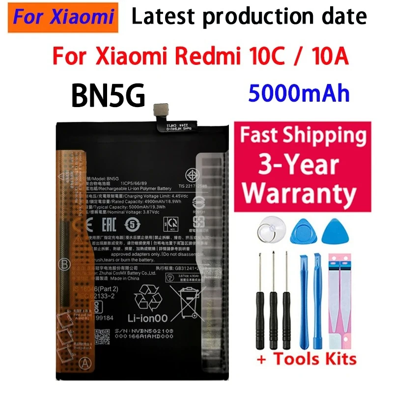 100%  5000mAh BN5G New For Xiao Mi Battery For  Xiaomi Redmi 10C Redmi 10A Batteries Bateria Batterij