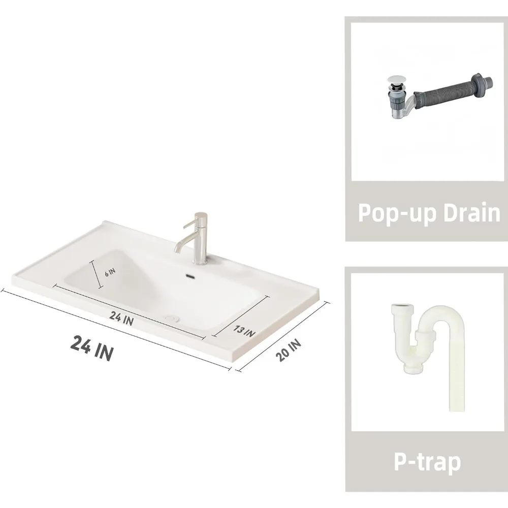 مجموعة حوض حمام مقاس 24 بوصة مع مجموعة حوض سيراميك، خزانة حمام صغيرة مثبتة على الحائط مع باب مغلق ناعم، خزانة عائمة حديثة، P
