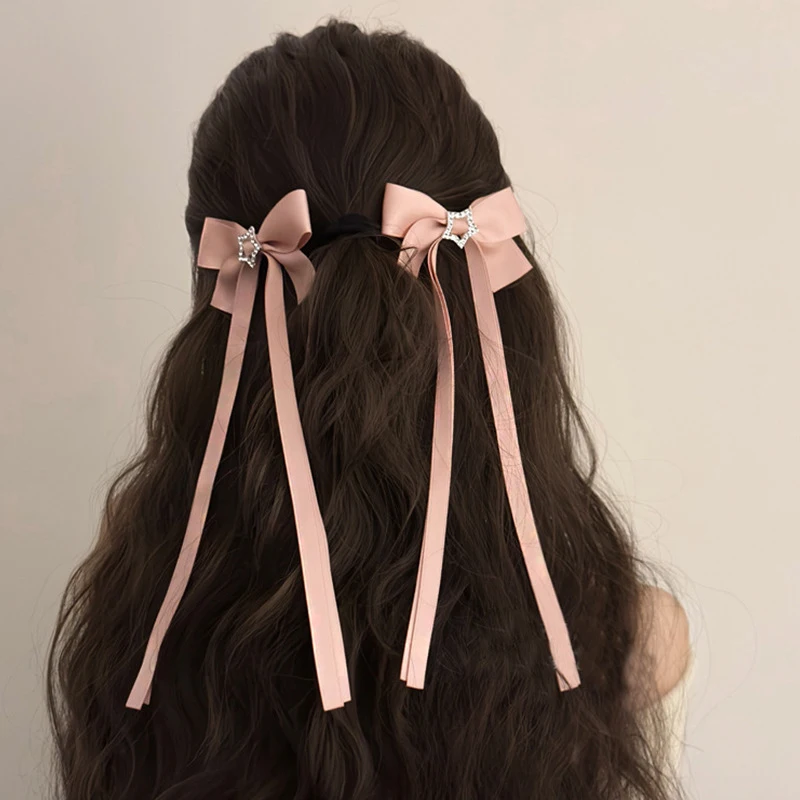 

Vintage Crystal Pentagram Bow Hair Clip Long Ribbon Hairpin Barrettes Headband For Women Girl Hair Accessories Wedding Jewelry