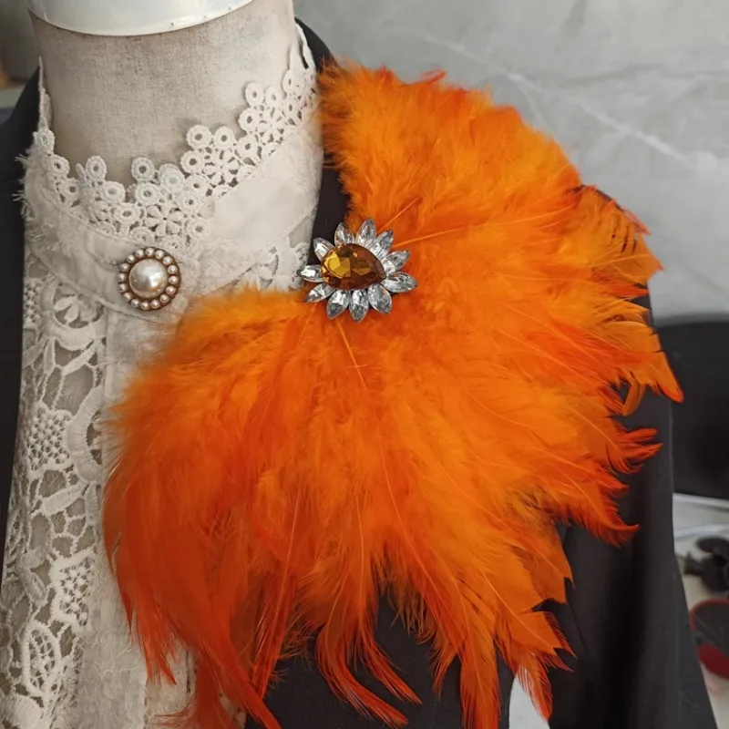 Fashion Stage Show Host Accessories Feather Corsage Brooch Epaulette Sparkly Headdress Gemstone Setting Broches Suit Accessory