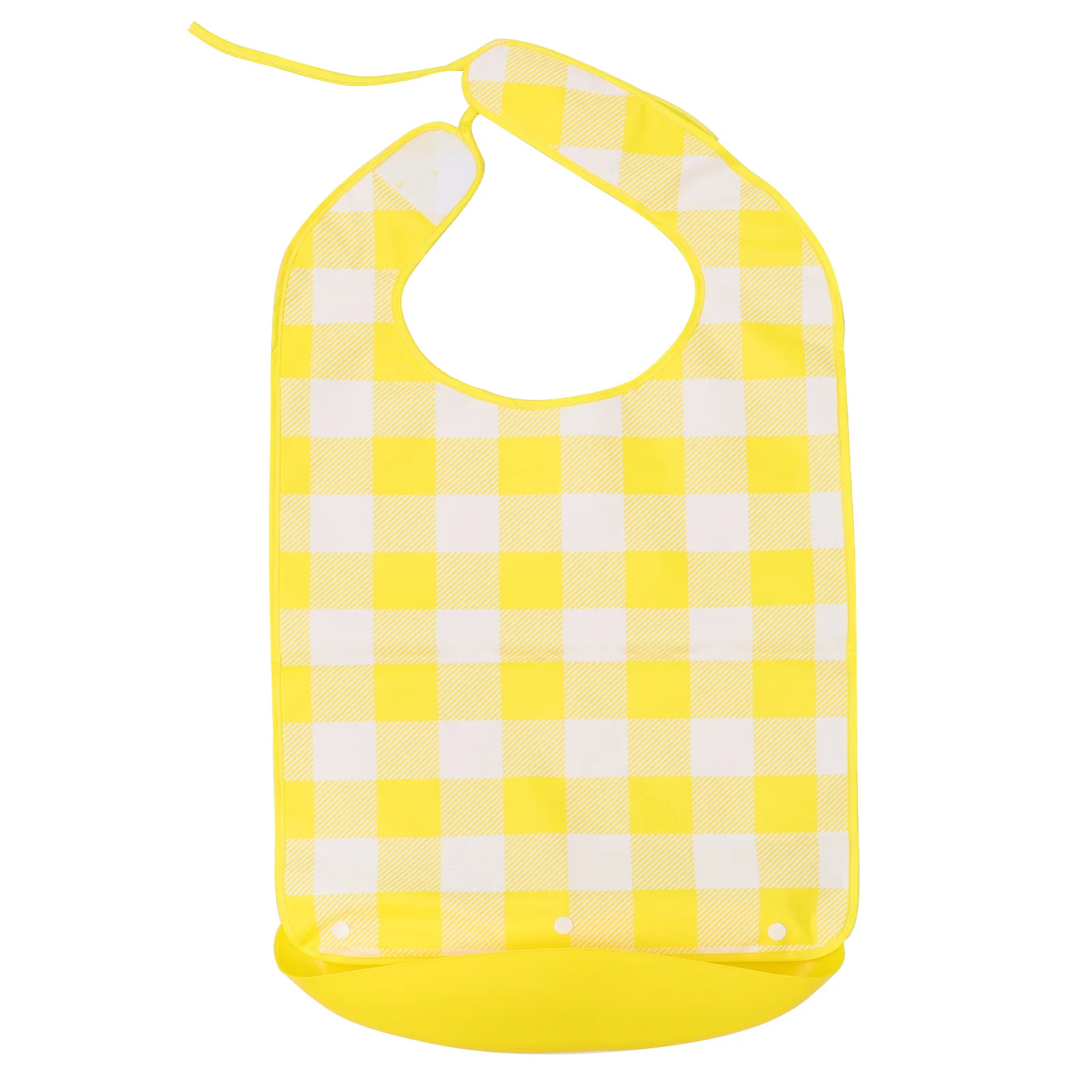 

Large Waterproof Adult Bib Checked Pattern Detachable Crumb Catcher Adjustable Back Dining Apron Reusable Washable Cloth