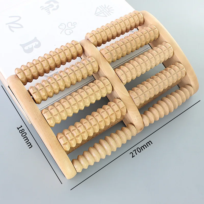Wooden Foot Massage Roller Big Five-row Wooden Foot Massager Stimulating Acupoint Feet Plantar Fasciitis Roller Reflexology