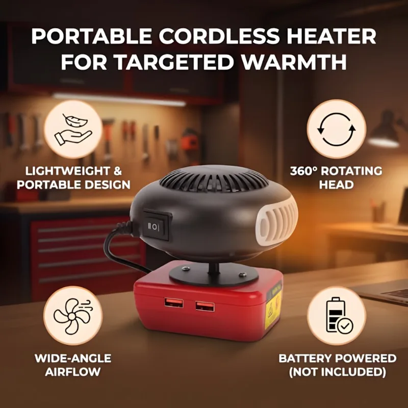 Portable Wireless Heater Dual Mode Hot and Cool Air Compatible with For Makita/Milwaukee/Bosch 18/20V Li-ion Battery for Camping - view 5