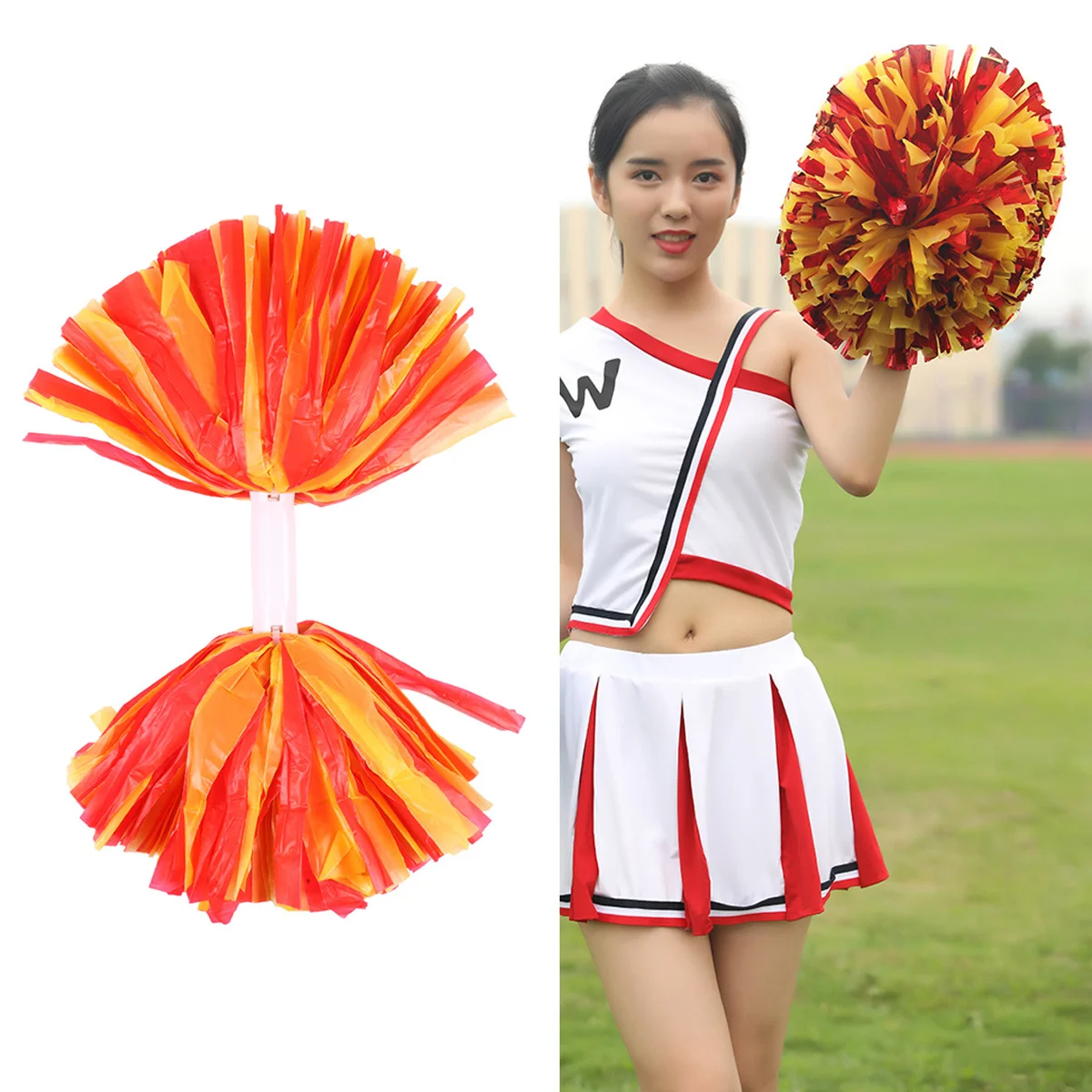 

1Pair Plastic Cheer Poms Bright Color Handle Cheerleader Supplies for Football Baseball Basketball Tennis College High School