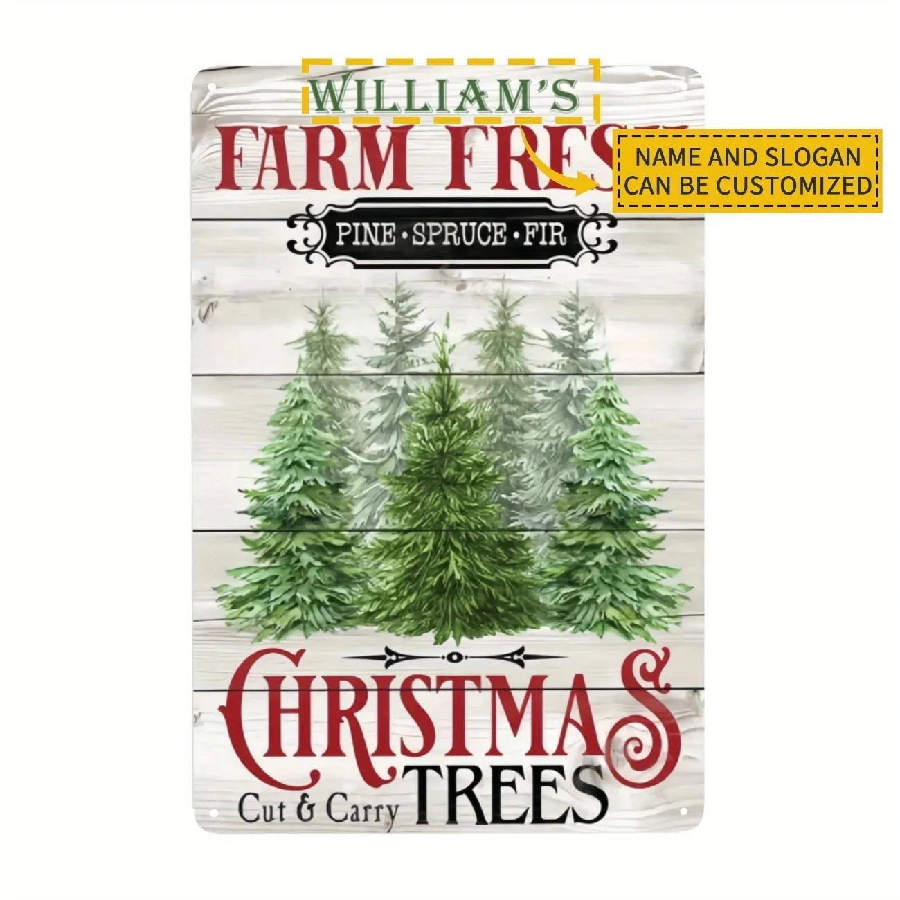 Custom Farm Fresh Christmas Trees Aluminum Sign Rustic Holiday Wall Decor with Pine Design (Only Decoration)