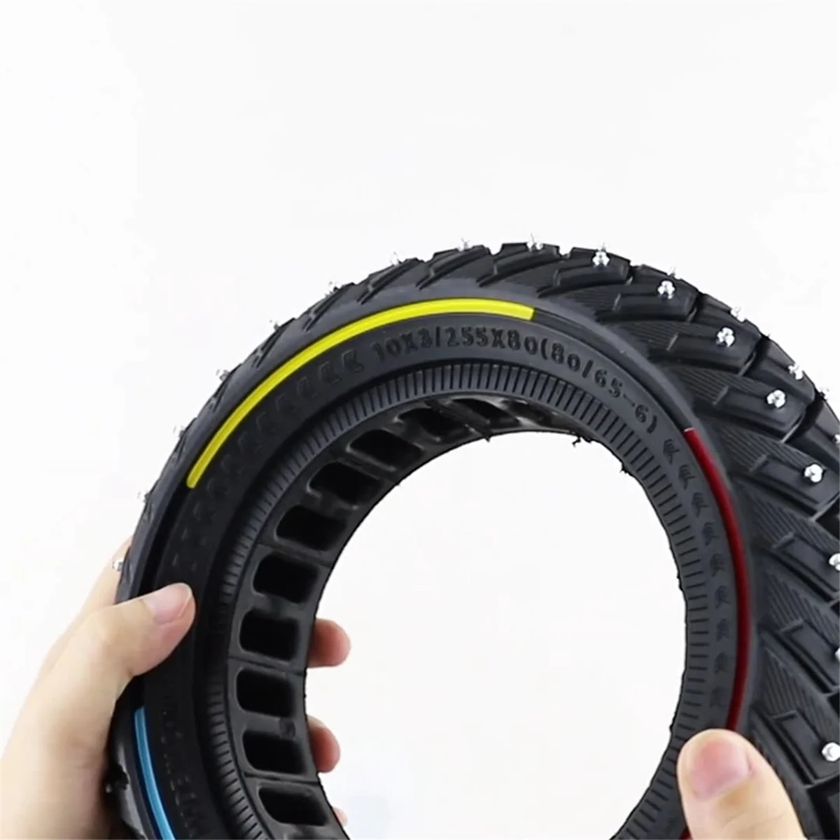 

2525+ 10x3/255x80(80/65-6) Three-Color Line Wing Pattern Snow Off-Road Solid Tire Belt Anti-Slip Screw