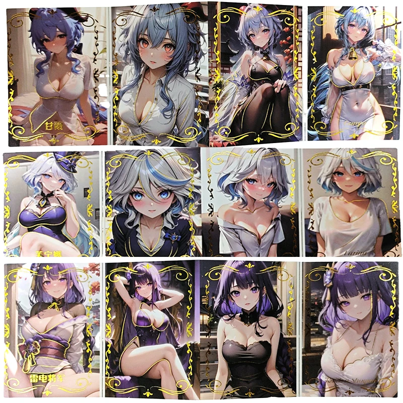 

Goddess Story Genshin Impact Anime Furina Ganyu Raiden Shogun Cartoon Characters Bronzing Collection Flash Card Christmas Gift