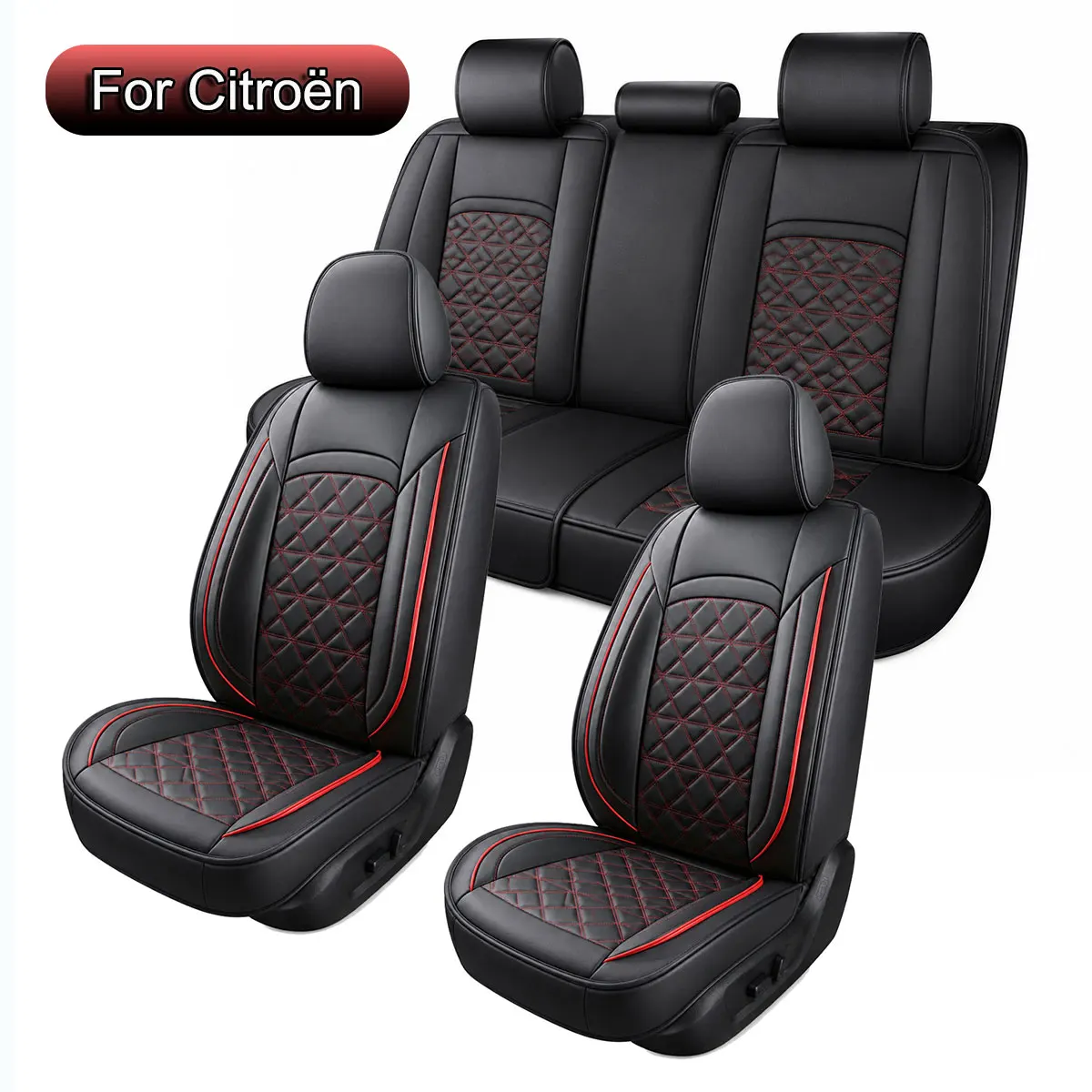 Housses de siège de voiture universelles, ensemble complet, compatibles avec Citroën C3, C3 AIRCROSS, C5, C5 AIRCROSS, C5 X, C4, C4 Cactus, C-Elysee, DS3, protection de siège en cuir PU pour sièges avant et arrière