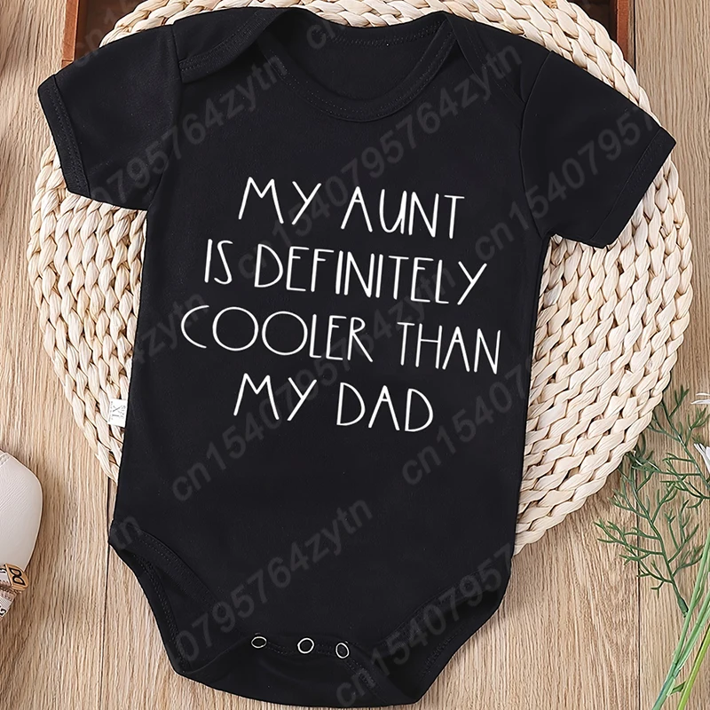 Newborn Baby Crew Neck Triangle Romper, My Aunt Is Definitely Cooler Than My Daddy Letter Print Bodysuit for Baby Boys and Girls