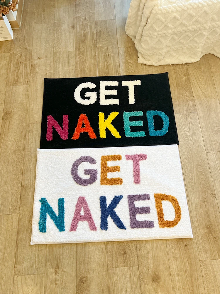 GET NAKED Rainbow Color Letter Tufted Rug 2 Styles Black White Base Fluffy Water Absorbent Anti Slip Bathroom Doormat Funny