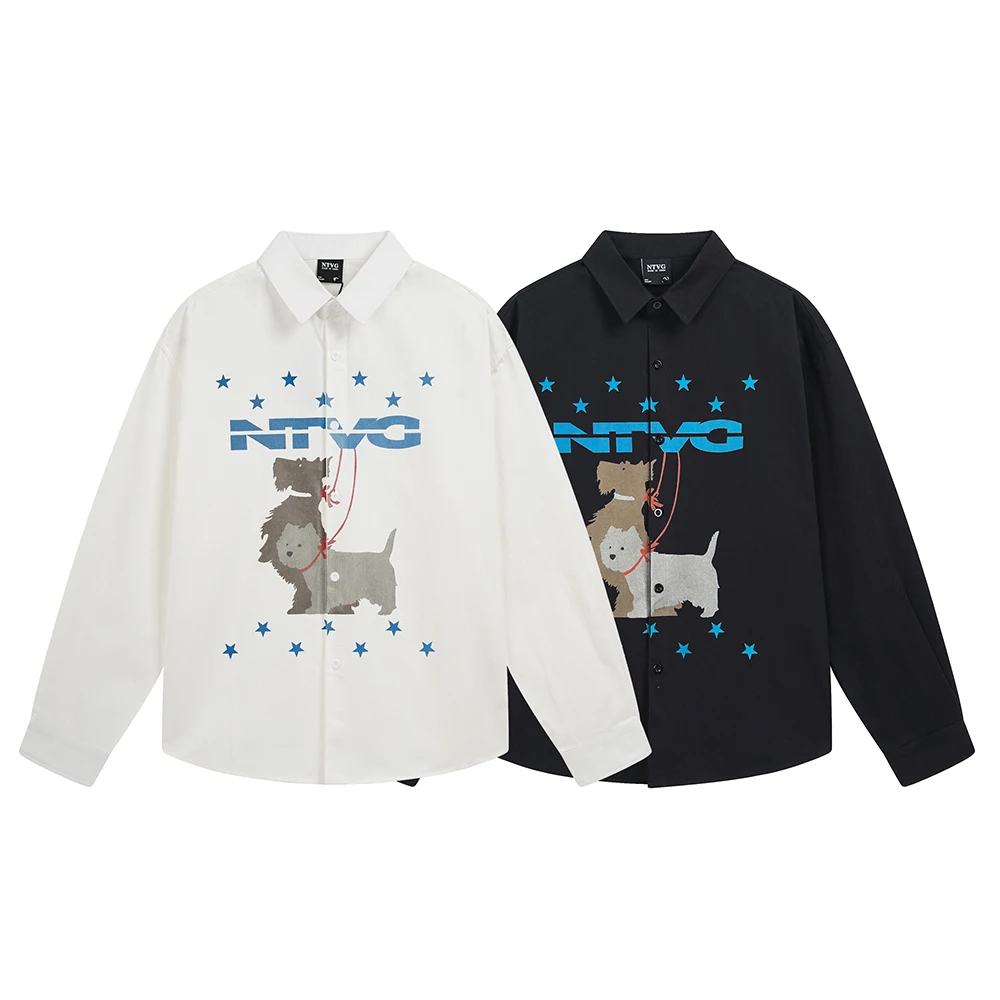 

Cartoon Puppy Printed Men's Shirts Y2k Long Sleeve Shirt Tops Oversized T Shirt Korean Popular Japanese Style Designer Clothing