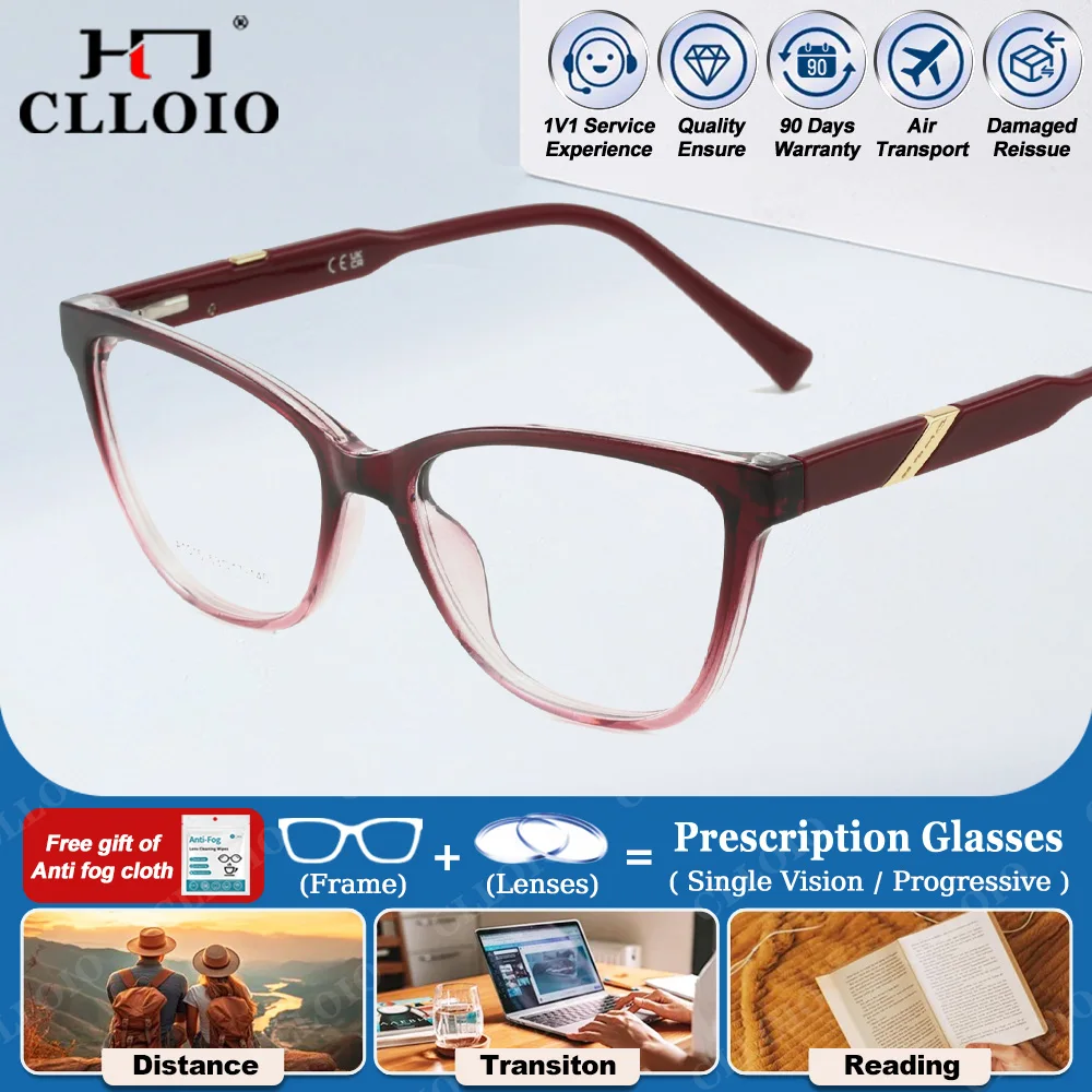 

CLLOIO New Simple Cat Eye Frame Optical Prescription Glasses Women Myopia Eyeware Anti Blue Light Progressive Office Eyeglasses