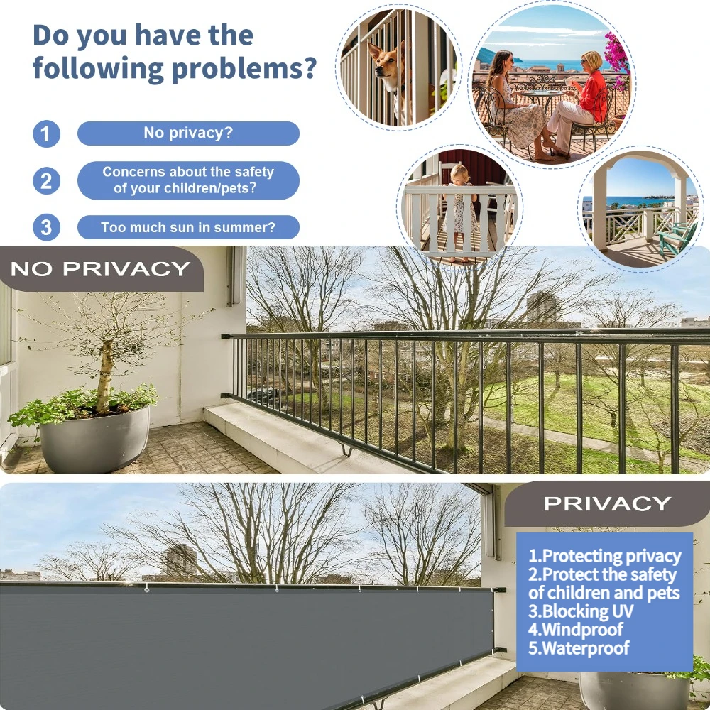 Balcony Privacy Screen Patio Fence Screen for Balcony Cover Waterproof Garden Sunshade Cloth with Grommets UV Protection Shelter
