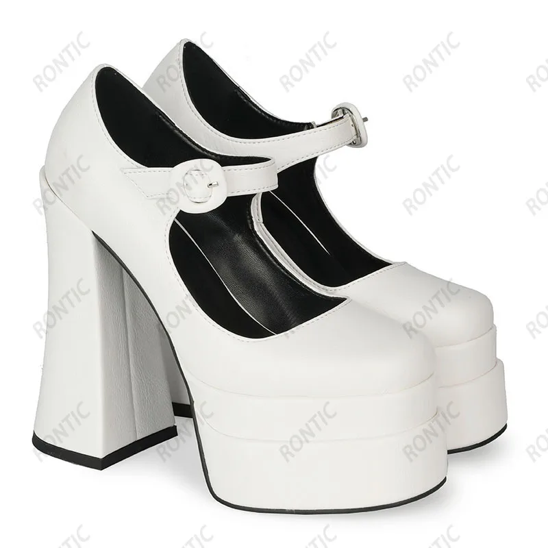Rontic Handmade Women Marry Janes Pumps Chunky Heels Square Toe Gorgeous Black Blue Green Orange Party Shoes Women Size 34-45 view 5