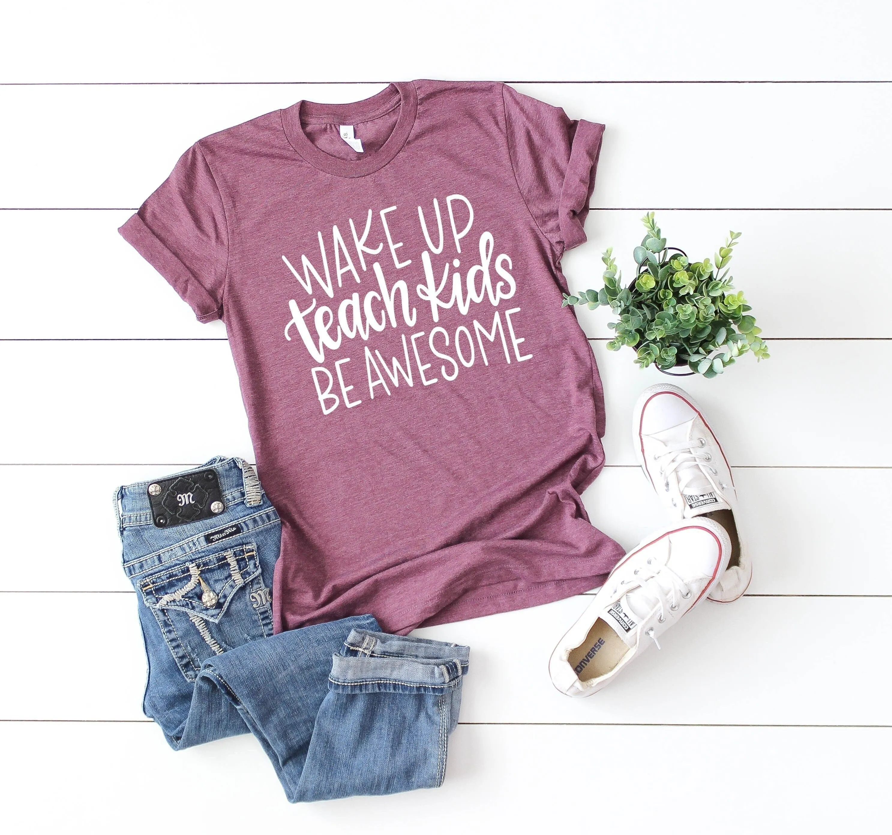 Wake Up Teach Kids Be Awesome T Shirt for Teacher Elementary School Middle Love Inspire