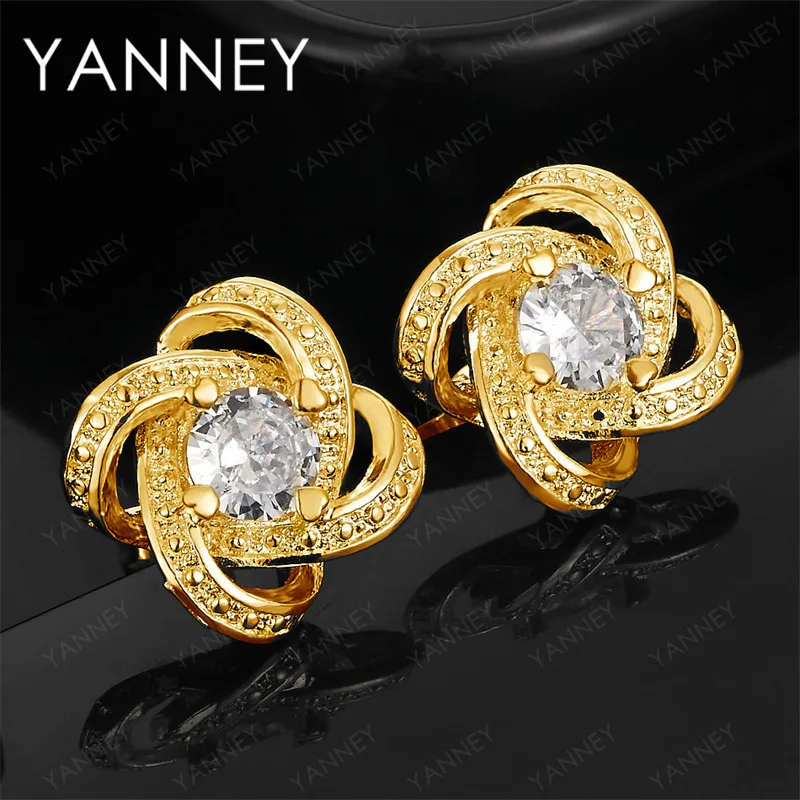 

Fashion 925 sterling silver 18K gold exquisite flower zircon earrings women's charm wedding jewelry engagement gift party