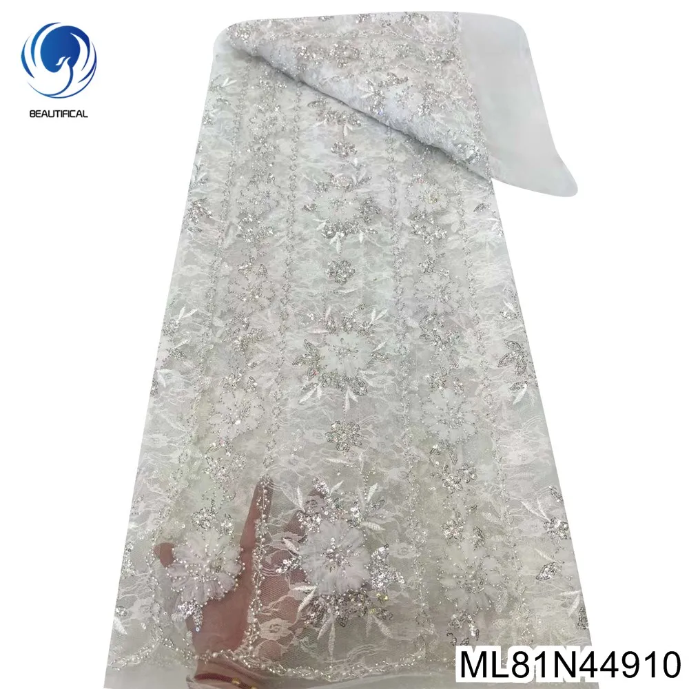 

Fashionable High Quality Pure White Wedding Lace , 2024 French Heavy Beaded Fabric, Sequin and Embroidery Craft Dress, ML81N449