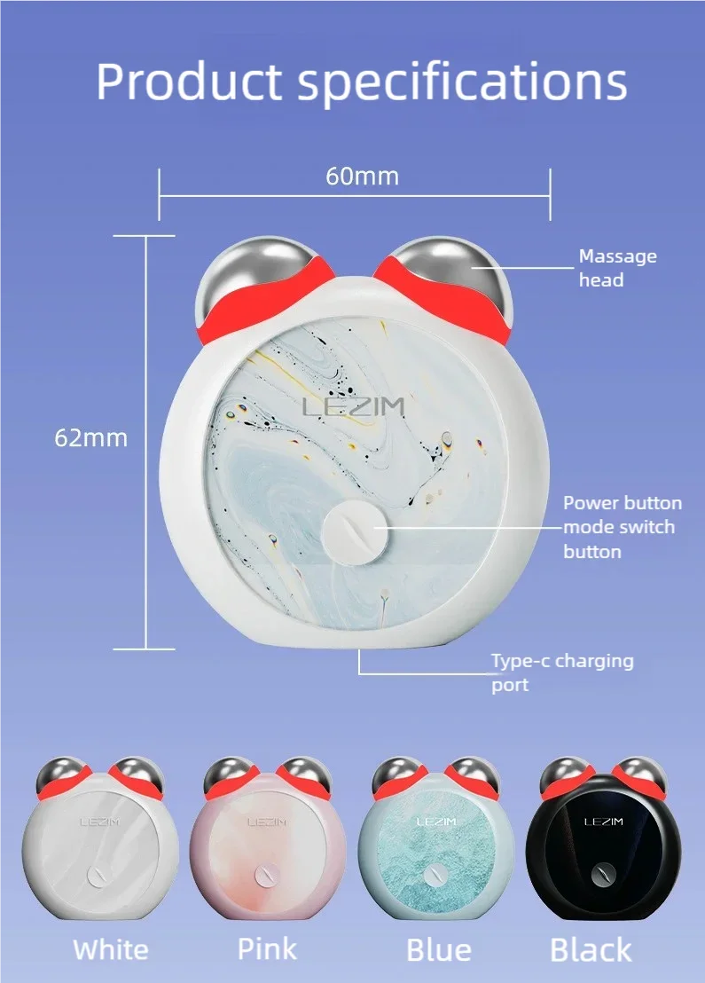 ミニEMSマイクロカレント美顔器 フェイスネックマッサージャー 赤青ライト ダブルローラー ライトライン 肌ケア吸収促進