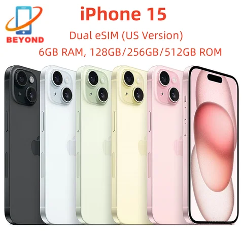 iPhone 15 Dual eSIM 6.1" Genuine Super Retina XDR OLED 128/256/512GB ROM 6GB RAM Face ID NFC A16 Original 98% New 5G Cell Phone
