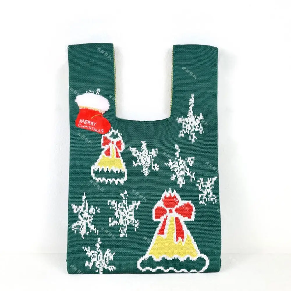 

Portable Christmas Gift Christmas Knitted Handbag Cartoon Xmas Tree Tote Bag Purse Santa Claus Wool Bucket Bag Shopping