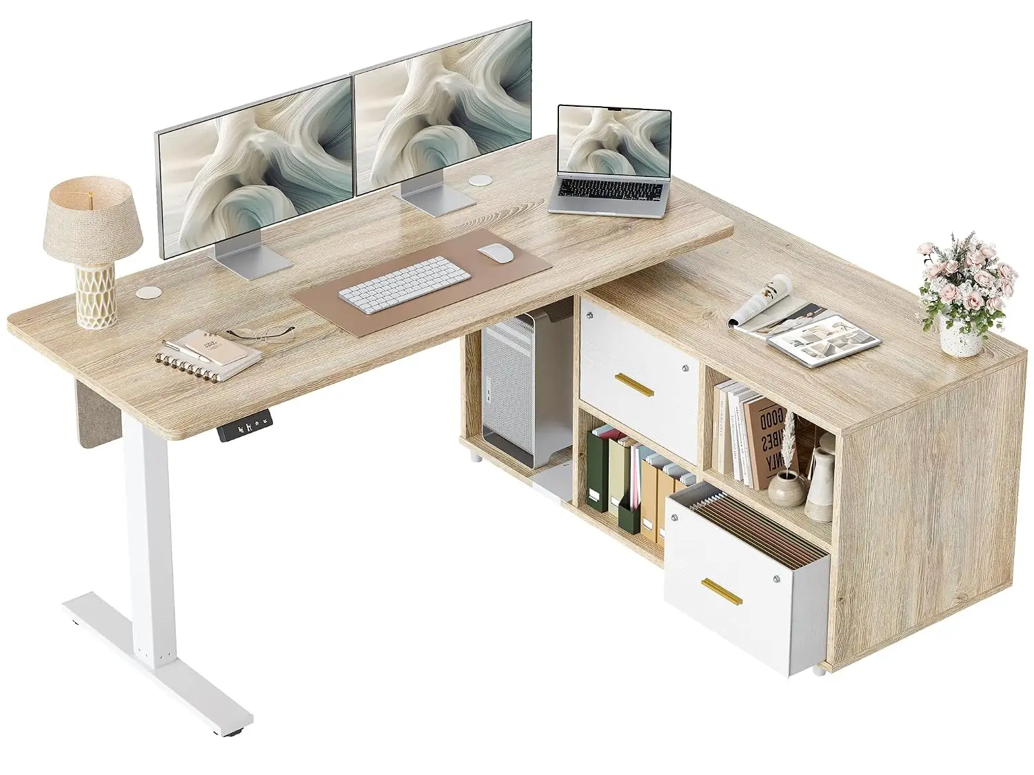 L Shaped Standing Desk With Privacy Panel, 61