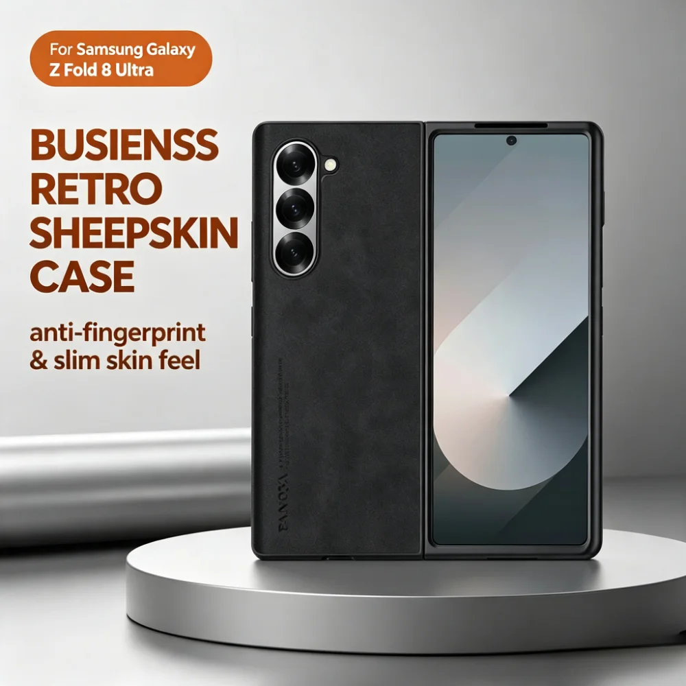 Retro Busienss Ultra Slim Sheepskin Leather Phone Phone Case for Samsung Galaxy Z Fold 8 Ultra 7 6 5 4 3 5G Anti-drop Back Cover