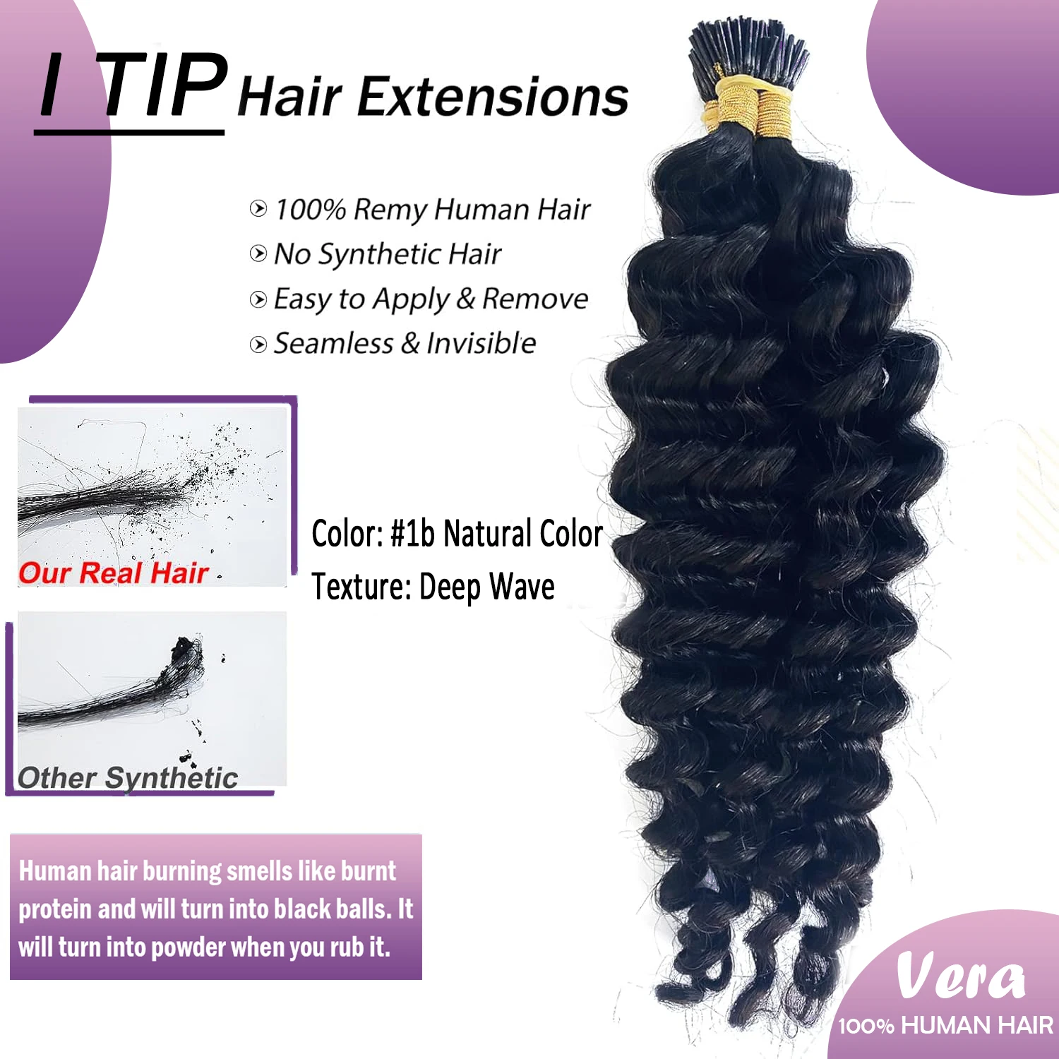 Microlink Deep Wave I Tip Human Hair Extension Pre Bonded Curly Brazilian Remy Hair Micro Stick I Tip Human Hair Natural Black