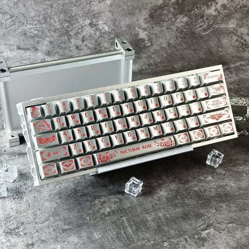 Silver Red Metallic paint Keycaps Set PBT  Rose Flower Theme keys cap 61 68 75 87 98 104 108 Mechanical Keyboard keycaps