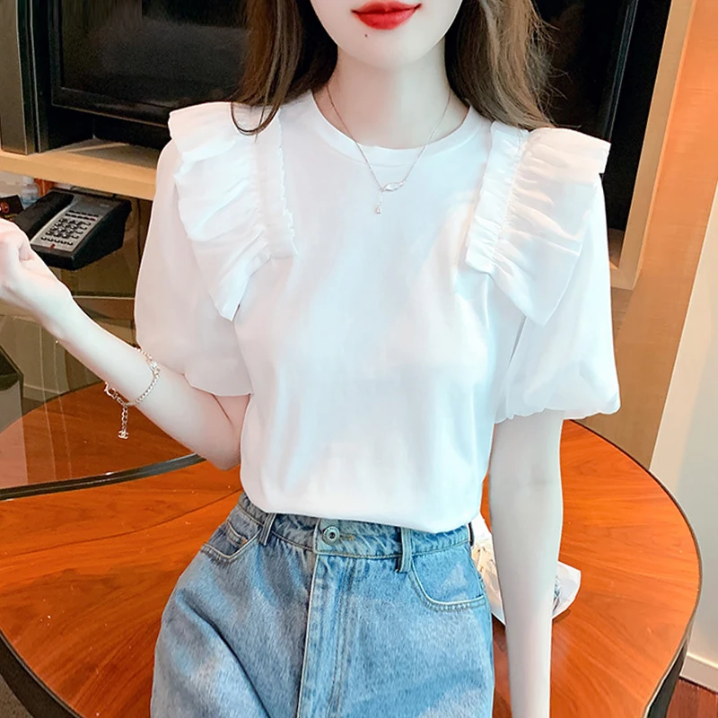 Summer Fashion Short Sleeve O-Neck Women Blouse Casual White Blouse Shirt Women Tops Blusas Mujer De Moda 2024 Verano Blusa G693