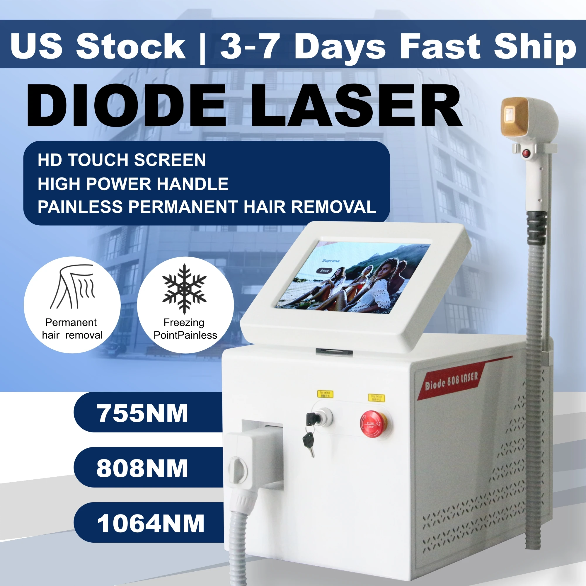 Professional Desktop 3 Wavelength Diode Hair Removal Machine 755 808 1064nm Ice Cooling Painless Skin Rejuvenation Beauty Device