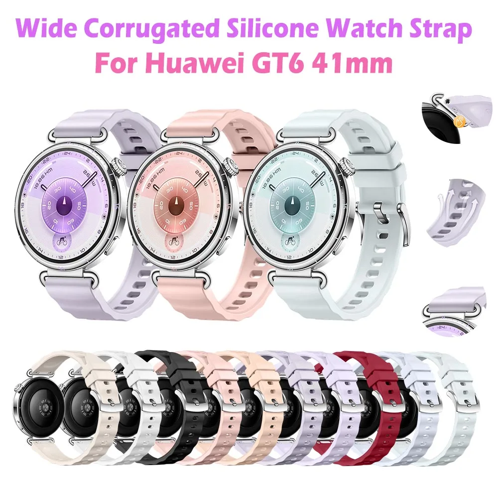 

18mm Soft Silicone Watch Strap for Huawei GT6/5 41mm Official Push-on Watch band for huawei gt6/5/4 41mm Breathable Watch Strap