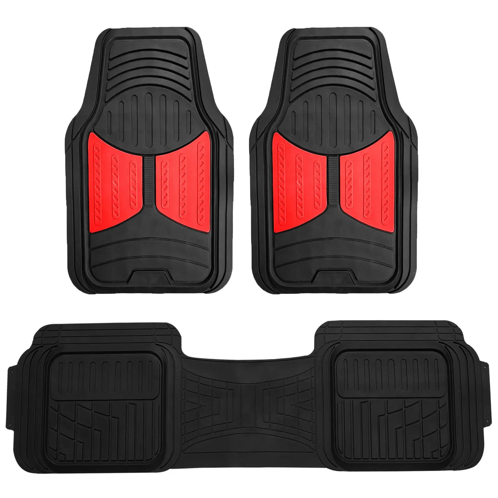 Red Black Floor Mats 3pcs Set Heavy Duty Auto Mats Universal Fit