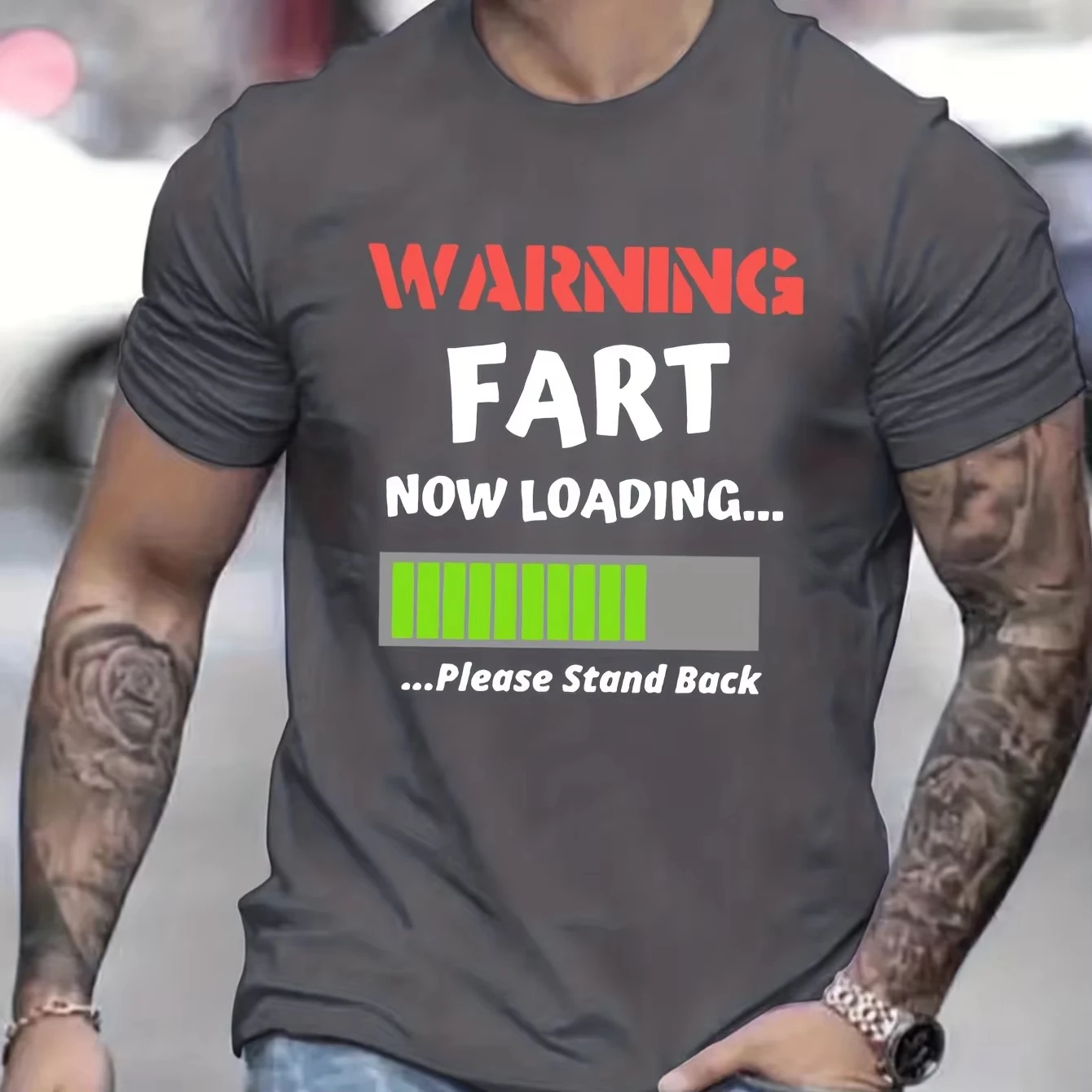 Herren-Sommer-T-Shirt mit lockerem 100er-Baumwoll-Warn-Furz-Aufdruck, lässiges Harajuku-Top, lustiges Grafik-T-Shirt