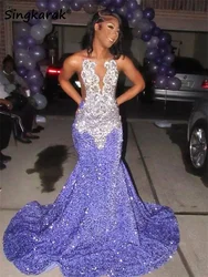 Glitter Purple Lavender Prom Dress 2026 For Black Girl Glitter Beads Crystals Robe Birthday Party Formal Gown Customized