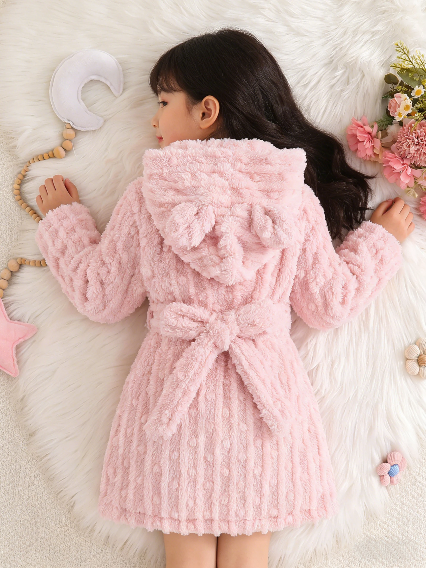 Girls' Autumn/Winter Bathrobe, Long Sleeve Hooded Bathrobe for Little Girls, Flannel Warm, Suitable for Wearing at after Bathing