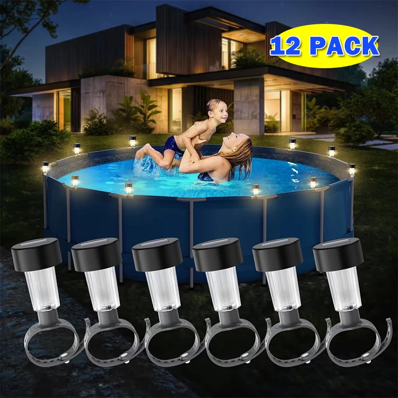 1-12 Packages Solar Pool Light Frame on The Ground for Swimming Pool Outdoor Pool Fence Decorative Accessories Waterproof LED