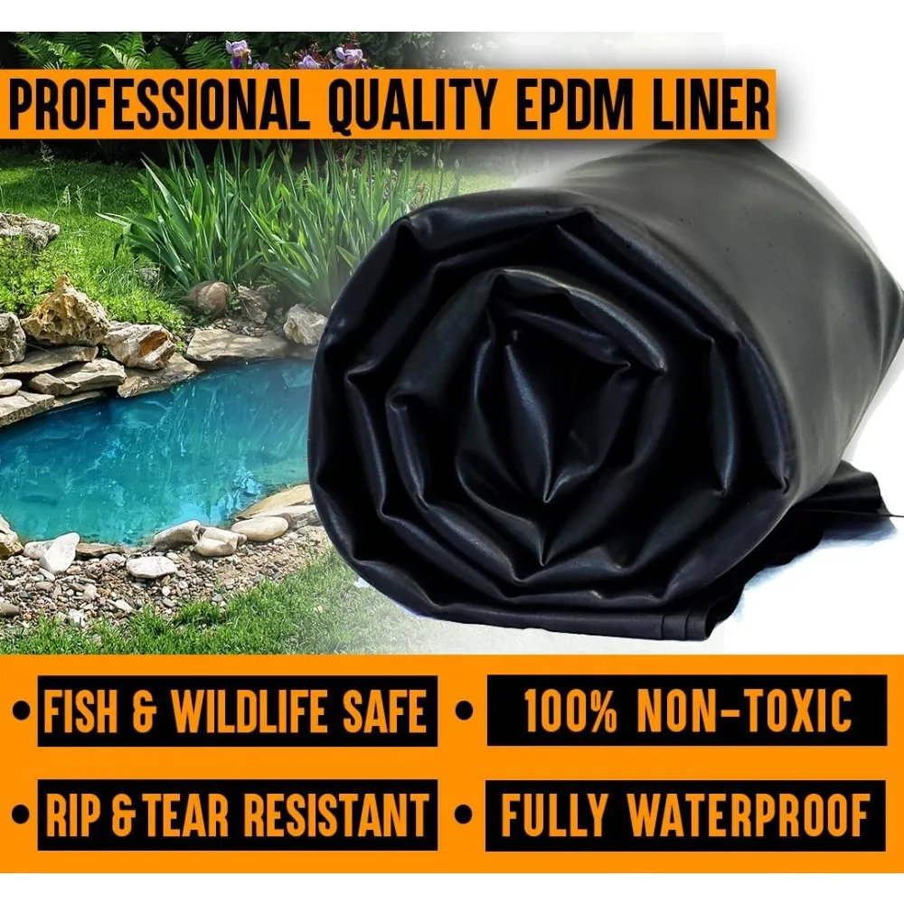 

15 ft. x 15 ft. EPDM Pond Liner – 45-Mil Rubber Liner for Outdoor Ponds, Waterfalls, Aquaponics, Retention Basins – Durable