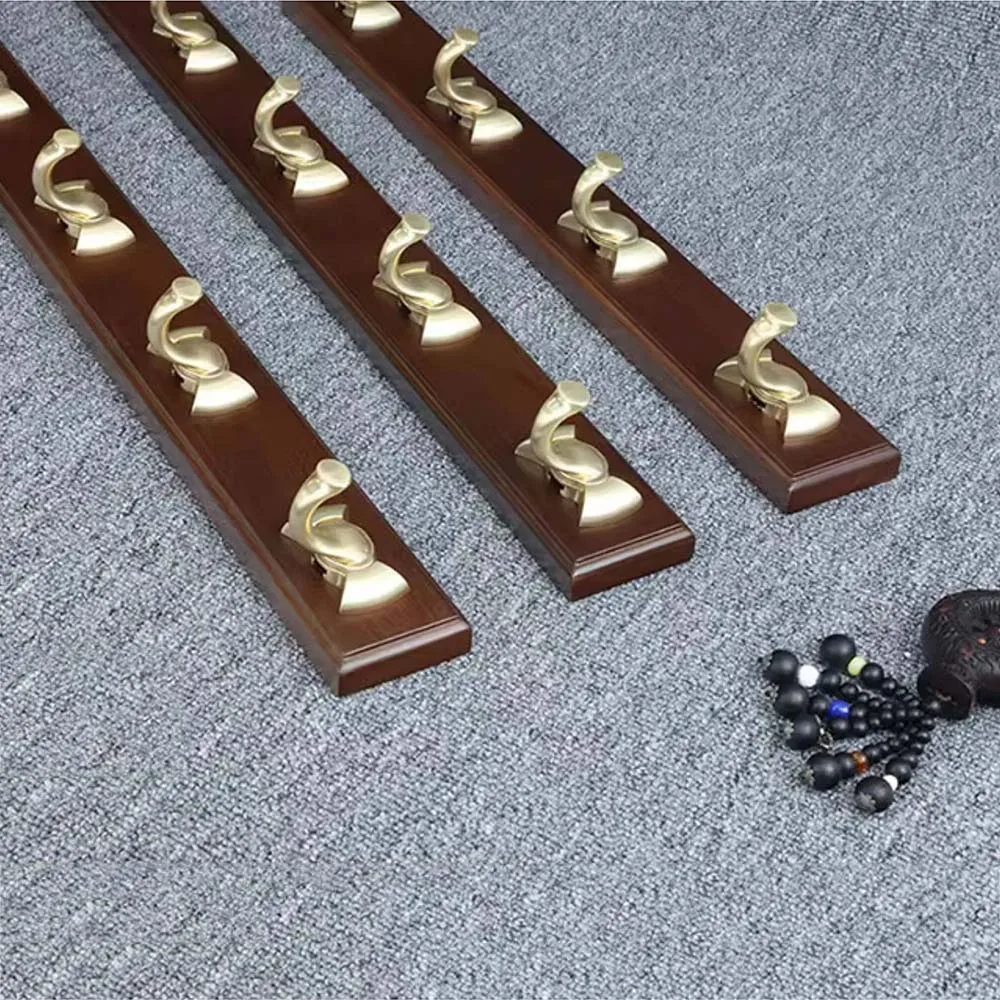 5 Haken Aufbewahrungshaken Luxuriöser Goldener Haken Massivholz Wandhaken 66cm Garderobenstange für Eingangsbereich Schlafzimmer Einfache Wanddekoration