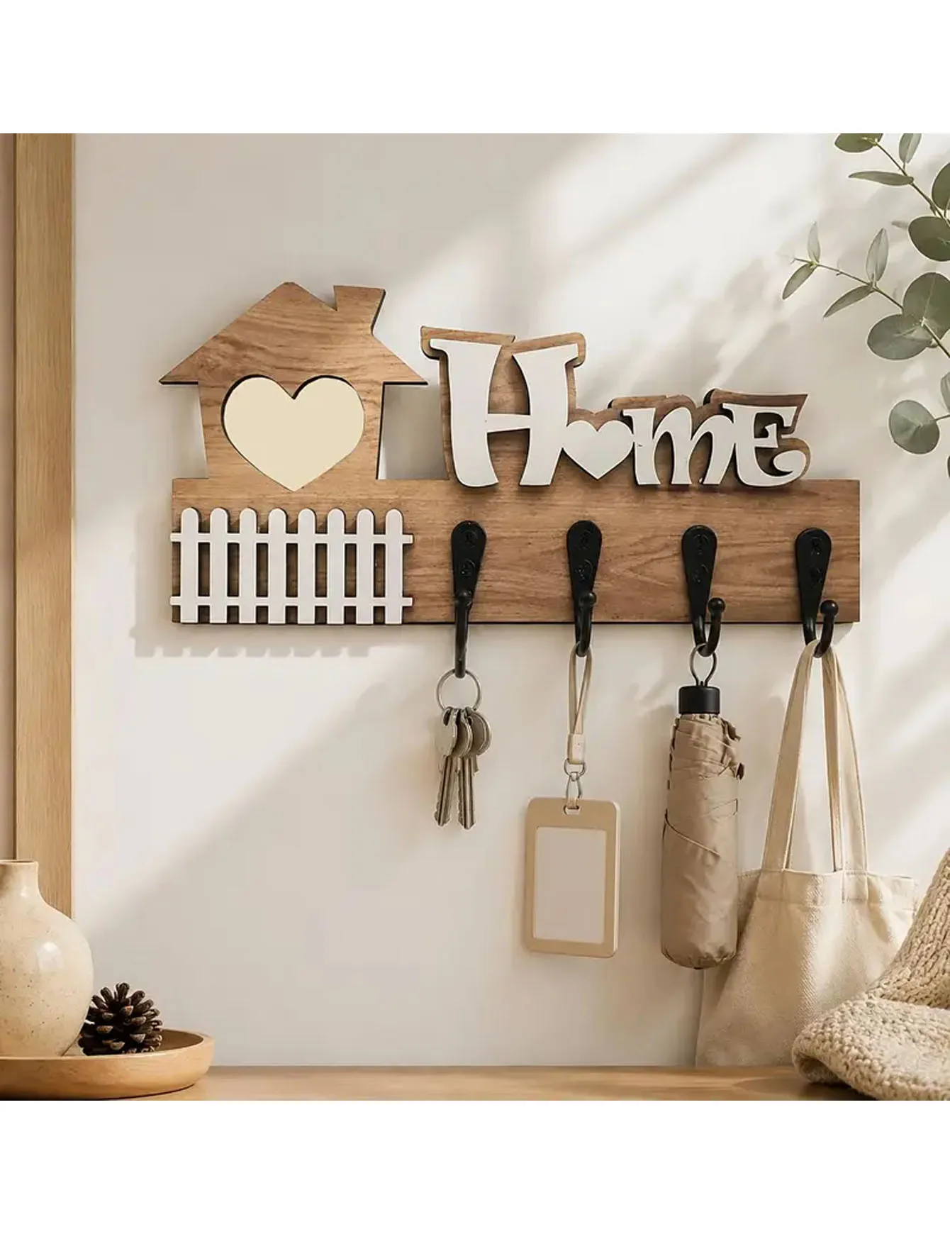 Solid wood wall mounted key hook entrance hall wall decoration storage rack INS style Nordic minimalist key holder keychain