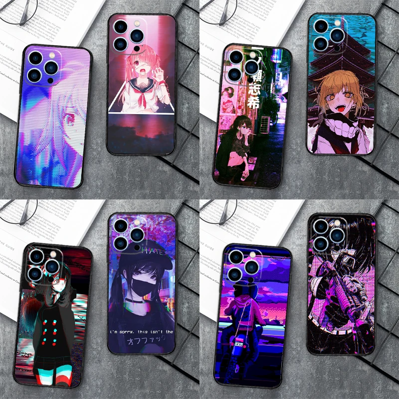 Anime Vaporwave Glitch Phone Case For iPhone 16 15 11 12 14 Pro Max XR XS Max X Plus 13 14 Pro Soft Silicone Back Cover