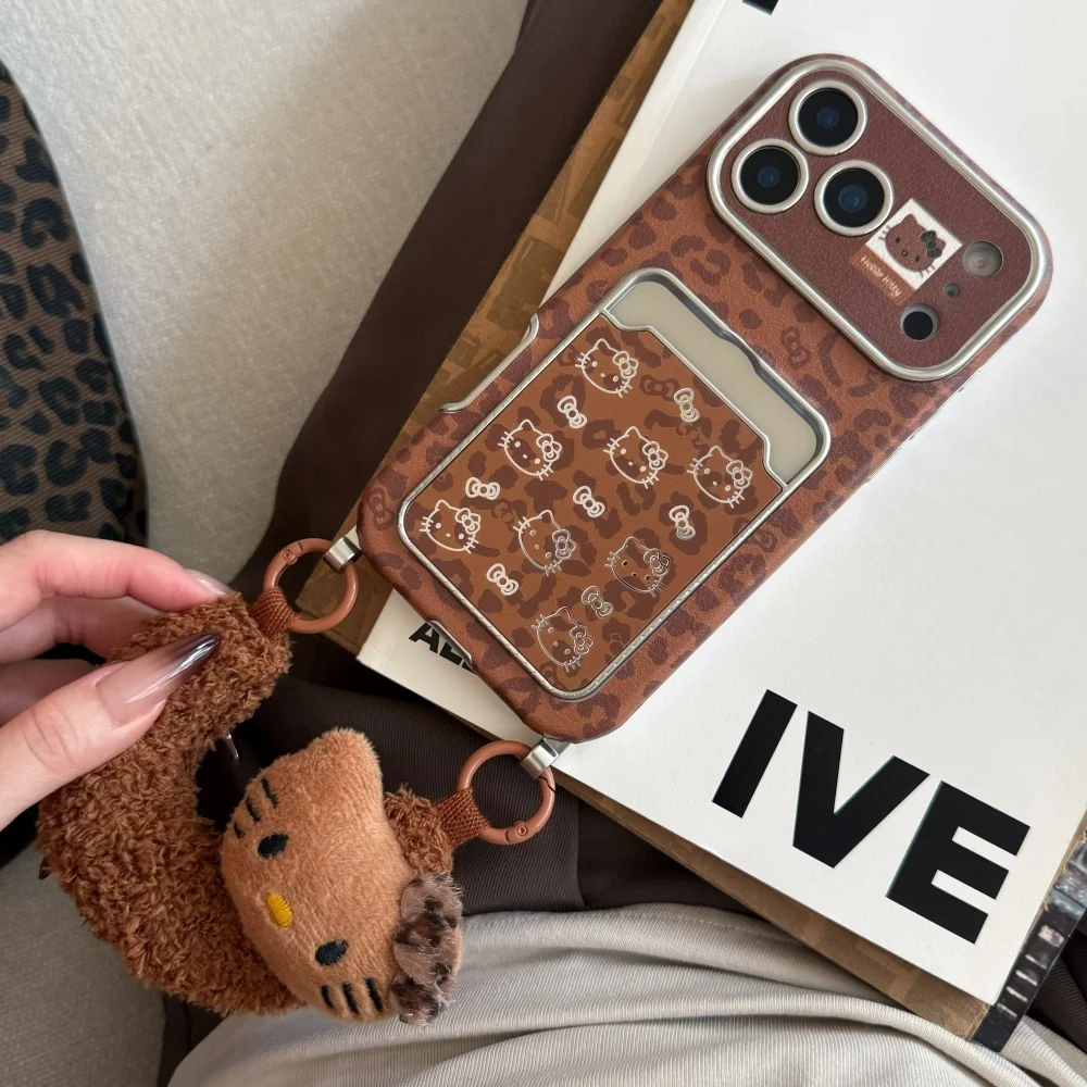 حافظة هاتف مجوفة بطبعة الفهد KT مناسبة لهاتف أبل 17 برو 16 15 برو ماكس 14 برو 13 مع حبل يدوي قطيفة #6