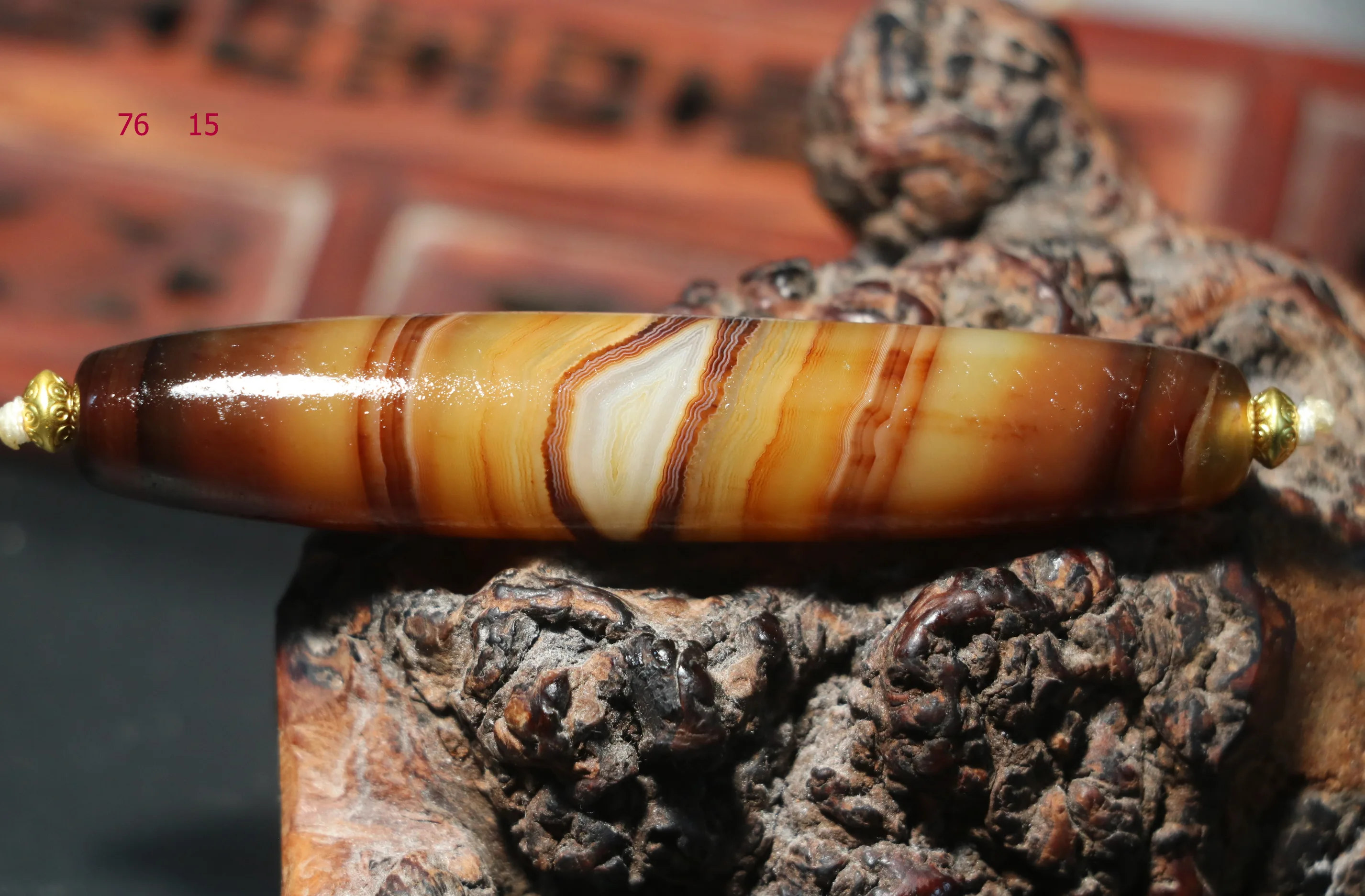 

Energy Tibetan Old Agate Coffee Natural Silkworm Lines Eyed dZi Bead Pendant Long 76MM $$$ LKbrother Sauces Top Quality