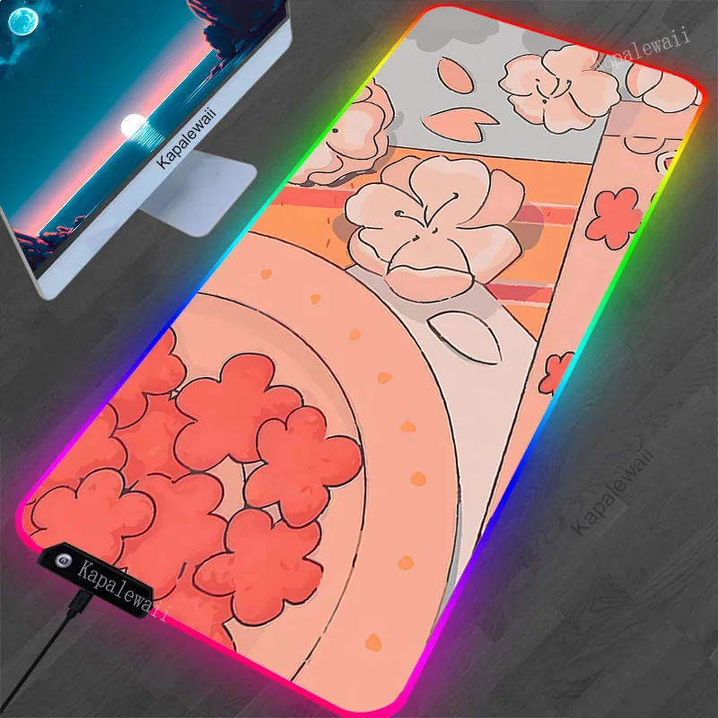 

Kawaii Flower RGB Gaming Mousepad Big LED Gamer Mousepads PC Desk Mat XXL Mouse Pad Large Keyboard Mats Table Rug With Backlit