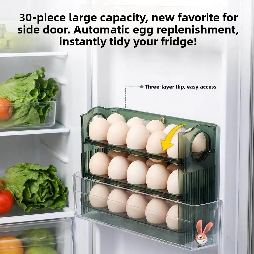 Automatic Flip Cover Egg Storage Box Refrigerator Side Door Special Egg Organizer Storage Tray Egg Holder Egg Carton