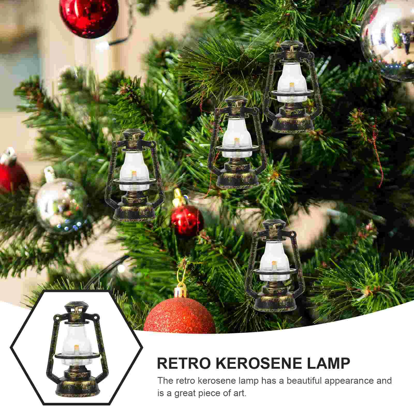 10 Pcs Mini Kerosene Lamp Xmas Tree Decor Vintage Ornaments Models Lantern Light Plastic Red Christmas Lights